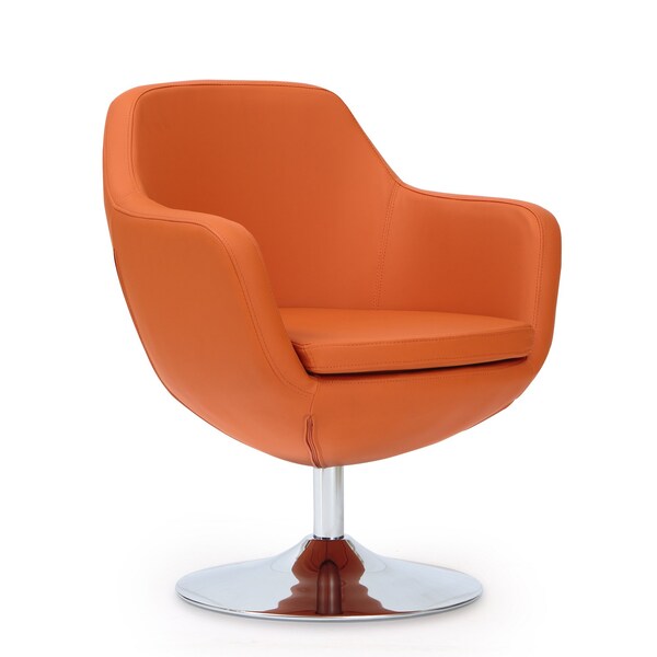 Manhattan Comfort Caisson Faux Leather Swivel Accent Chair in Orange and Polished Chrome AC028-OR - main